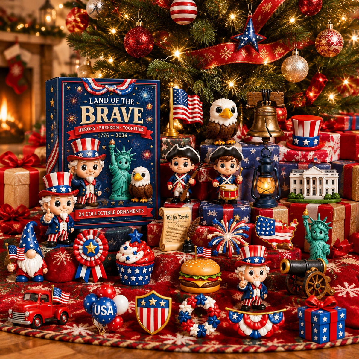 🇺🇸✨ 250 Years of American Spirit Advent Calendar – 24-Piece Patriotic Acrylic Ornament Gift Set 🎄