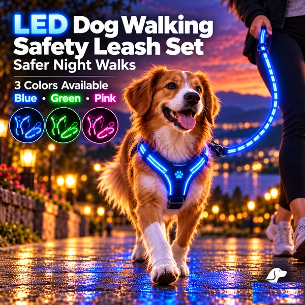 🐾 LED Light-Up Dog Harness & Leash Set – High-Visibility Gear for Night Walks 🌙