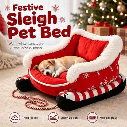 🎄 Christmas Sleigh Pet Bed – Cozy Holiday Bed for Dogs & Cats