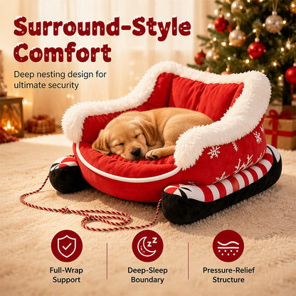 🎄 Christmas Sleigh Pet Bed – Cozy Holiday Bed for Dogs & Cats