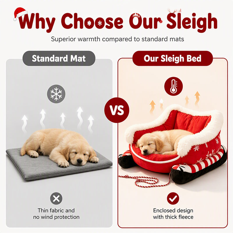 🎄 Christmas Sleigh Pet Bed – Cozy Holiday Bed for Dogs & Cats
