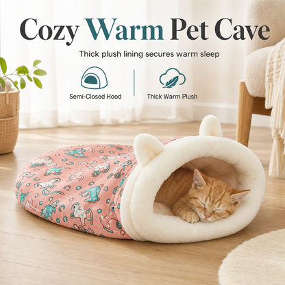 🐱 Cozy Warm Hooded Pet Cave Bed - Semi-Enclosed Winter Cat Sleeping Bag