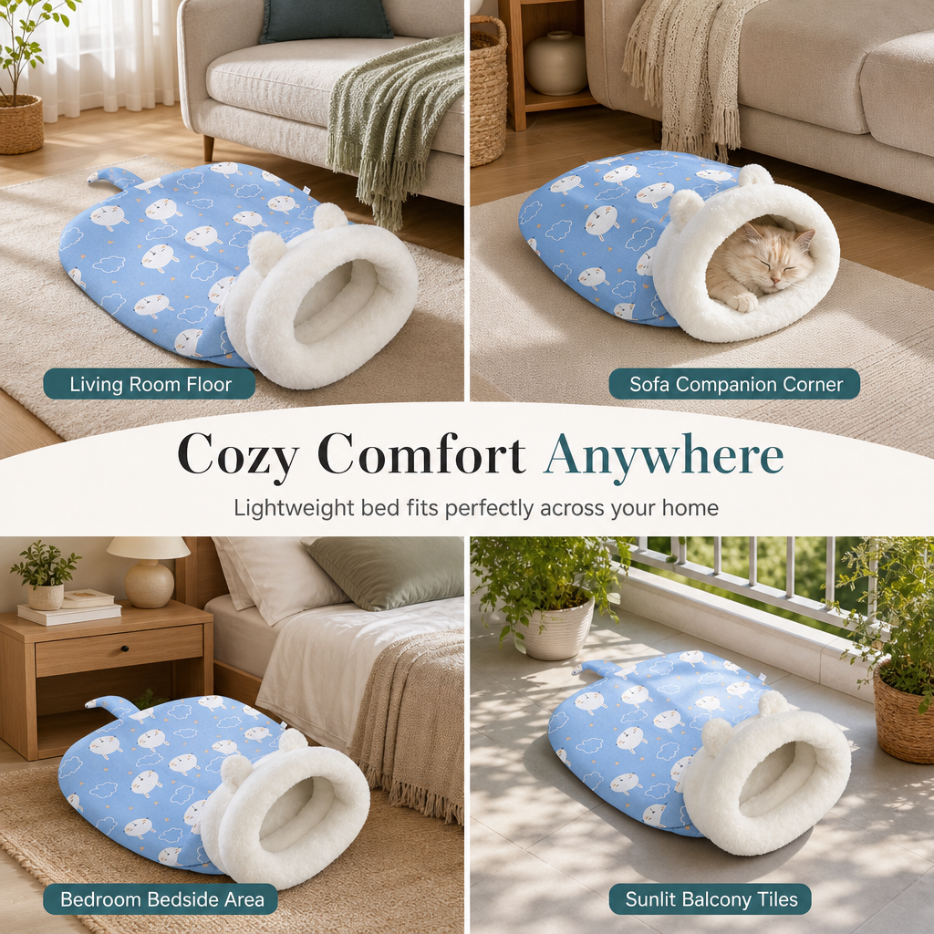 🐱 Cozy Warm Hooded Pet Cave Bed - Semi-Enclosed Winter Cat Sleeping Bag