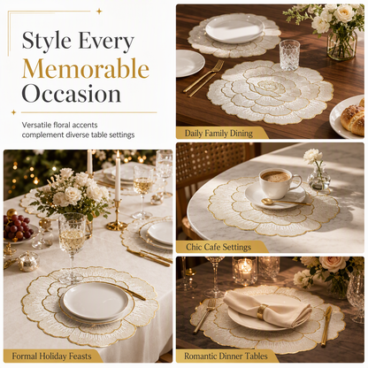 Nordic Style Metallic Peony Flower PVC Placemat Heat Resistant Non Slip Waterproof Dining Table Mat 38cm