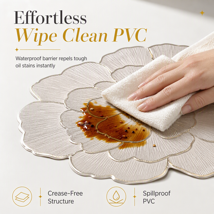 Nordic Style Metallic Peony Flower PVC Placemat Heat Resistant Non Slip Waterproof Dining Table Mat 38cm