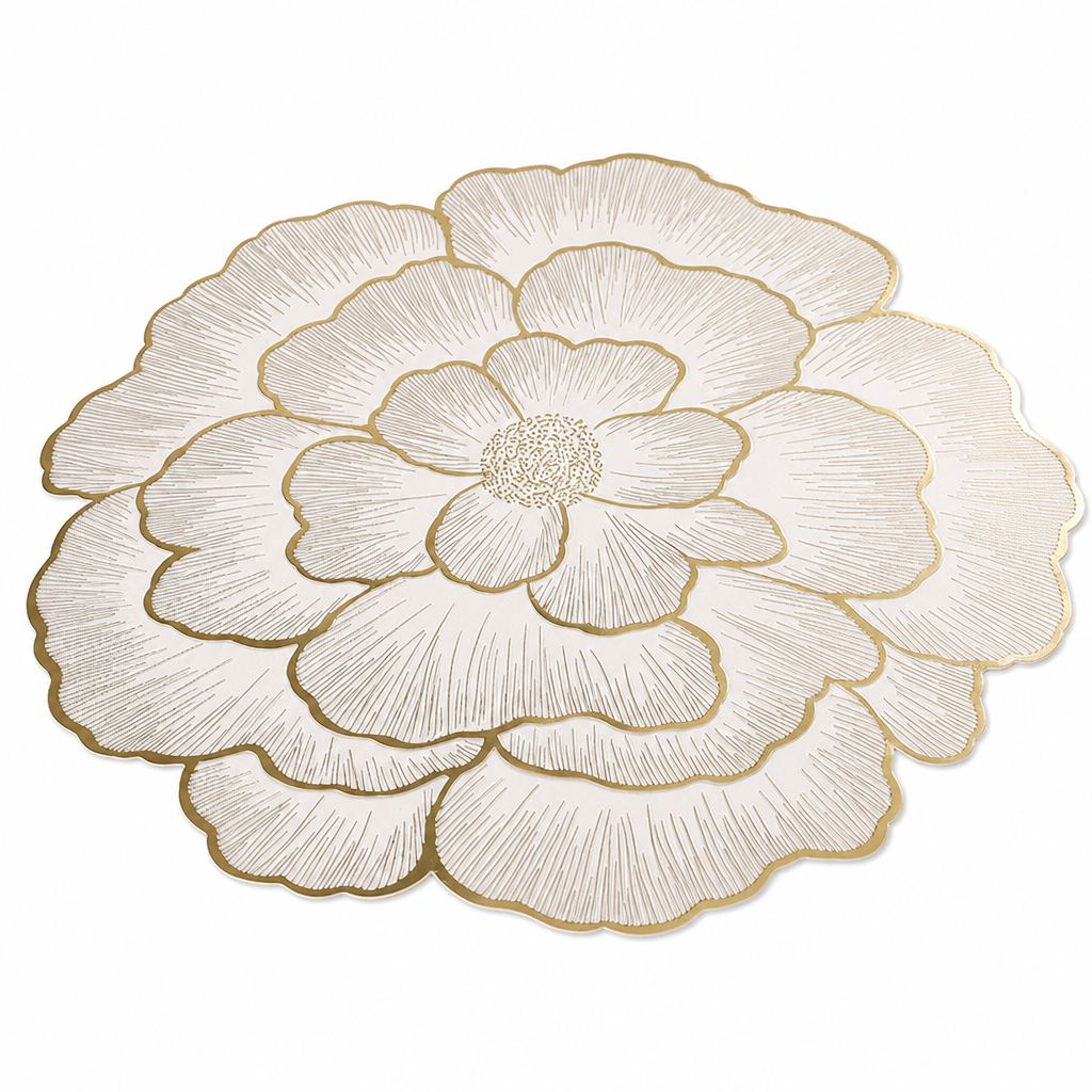 Nordic Style Metallic Peony Flower PVC Placemat Heat Resistant Non Slip Waterproof Dining Table Mat 38cm