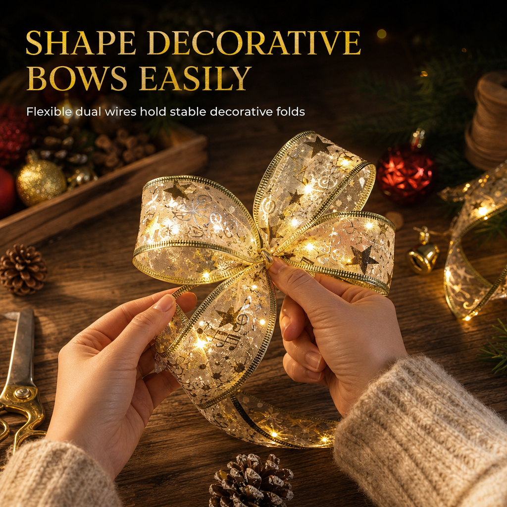 🎄✨ Christmas Tree Ribbon String Lights – Elegant Ribbon Glow for a Fuller, More Luxurious Tree
