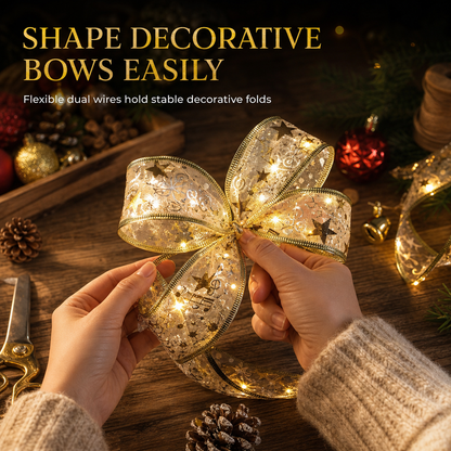🎄✨ Christmas Tree Ribbon String Lights – Elegant Ribbon Glow for a Fuller, More Luxurious Tree