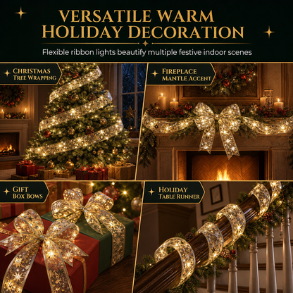 🎄✨ Christmas Tree Ribbon String Lights – Elegant Ribbon Glow for a Fuller, More Luxurious Tree