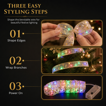 🎄✨ Christmas Tree Ribbon String Lights – Elegant Ribbon Glow for a Fuller, More Luxurious Tree