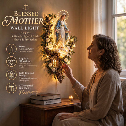 🙏 Blessed Mother Lighted Wall Décor – Virgin Mary 3D Devotional Art with Warm Glow
