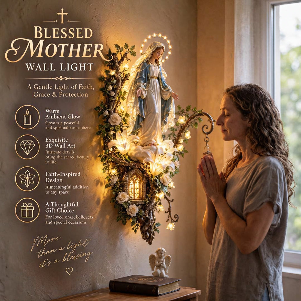 🙏 Blessed Mother Lighted Wall Décor – Virgin Mary 3D Devotional Art with Warm Glow
